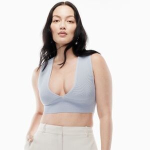 Aritzia Babaton Sculpt Knit Deep V Tank Size S Cement Blue New With Tags